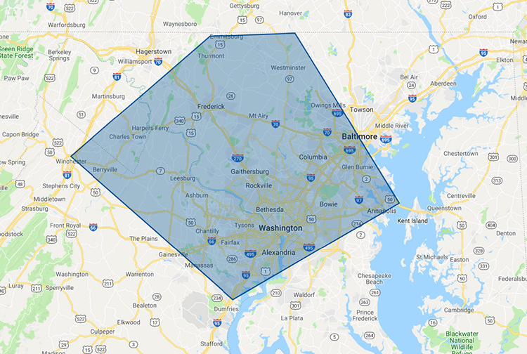 Service Area map VA,DC,MD