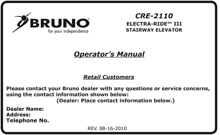 Bruno CRE 2110 Operators Manual